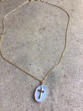 Handmade Gold Chain Necklace with White Enamel Cross Pendant